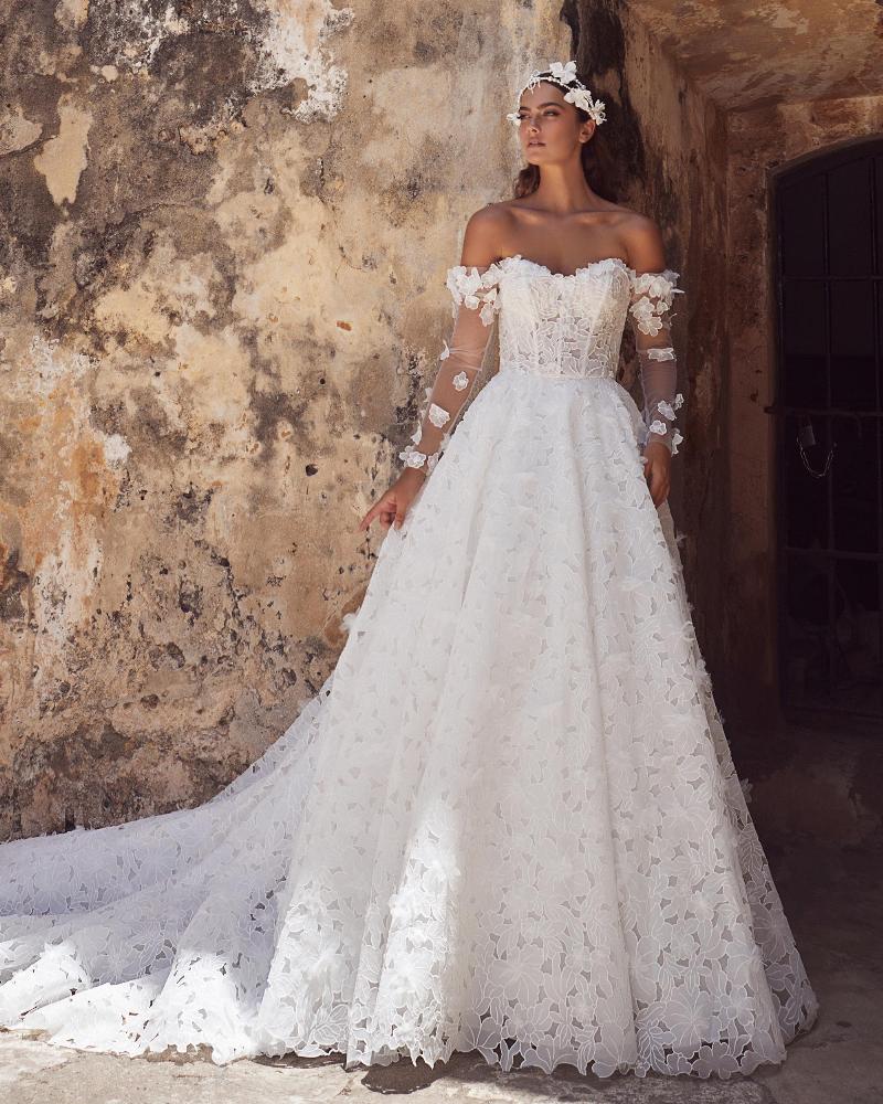 123114 off the shoulder long sleeve wedding dress with ball gown silhouette3